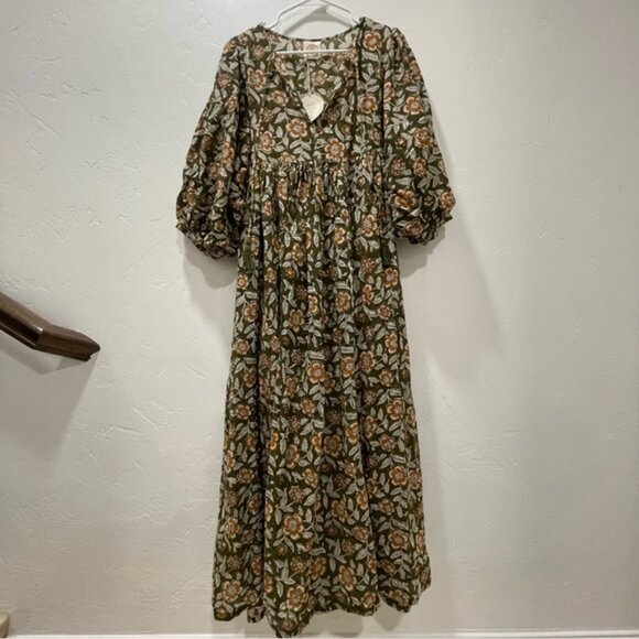 NWT GardenBelle Women's One Size Marlowe Organic Cotton Hand Block Printed Dress - Picture 2 of 16